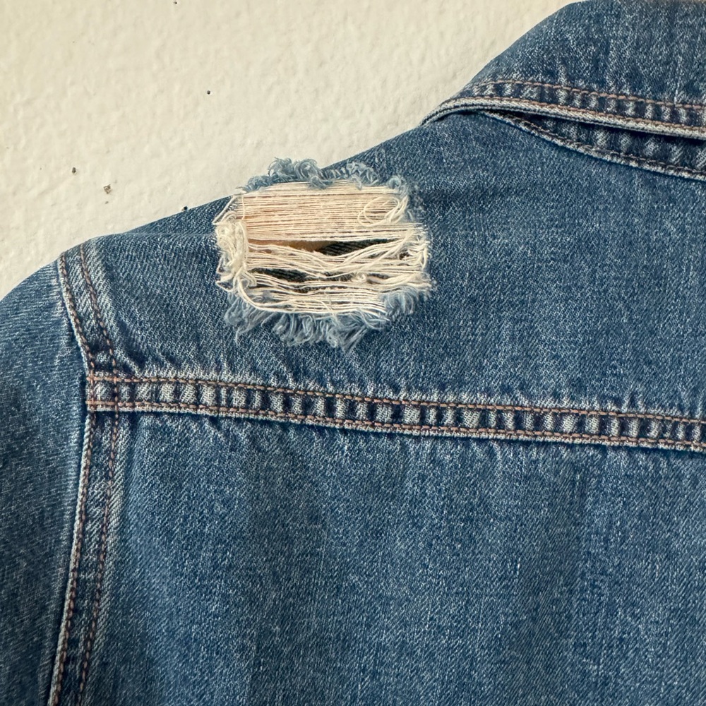 EUC Moschino Couture Distressed Denim Jean Shirt Jacket Size 2 X small Italy - Picture 7 of 16